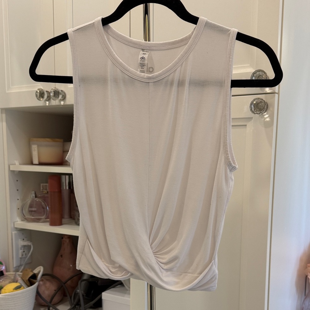 ALO Yoga White Twist-Knot Cropped Tank